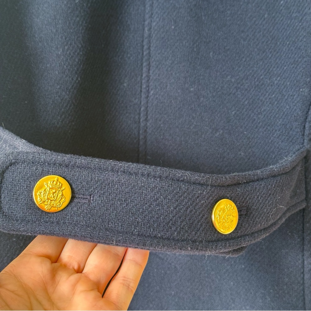 J Crew Navy Pea Coat Wool Stadium Cloth by Nello Gori 14 Gold Buttons - Picture 10 of 13